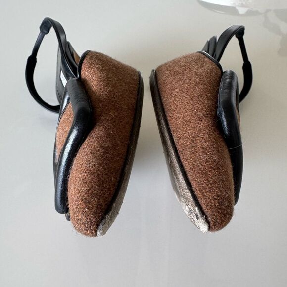 MANOLO BLAHNIK Brown Wool & Black Leather Buckle Mayslibi Heels EU 37 US 7 Shoes - Picture 5 of 10